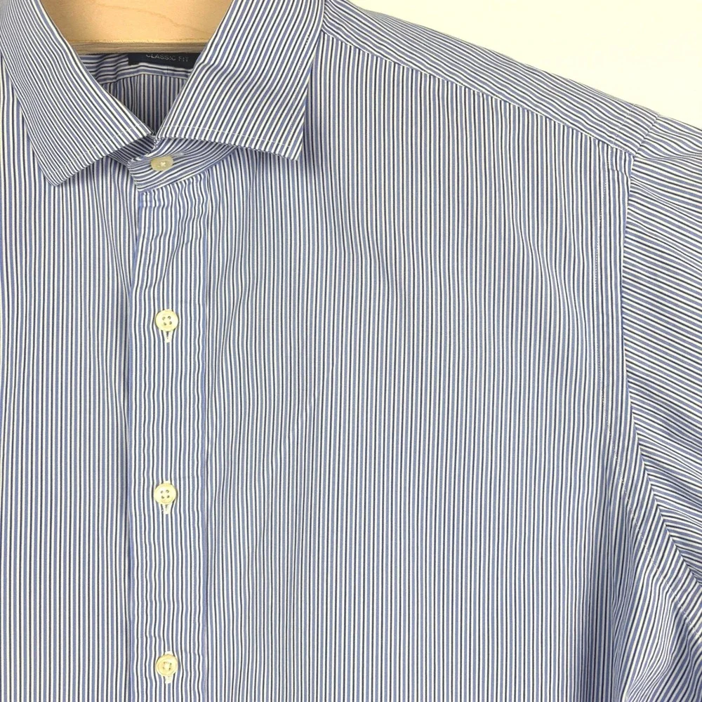 Polo Ralph Lauren Button Down Shirt 17.5 34/35 Blue White Striped Regent Classic